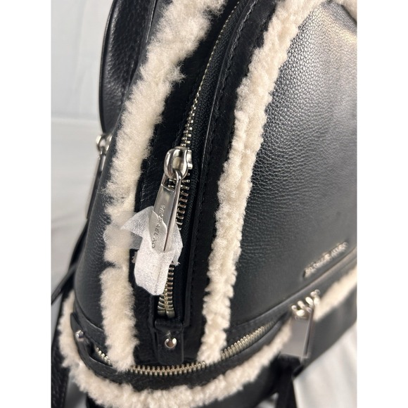 Michael Kors‎ Rhea Medium Suede and Faux Shearling Backpack Black NWT main image 6